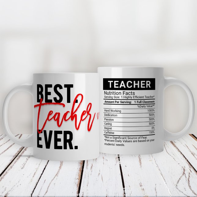 Grande Tasse Meilleur Enseignant Jamais Rouge + Indice nutritio (Créateur téléchargé)