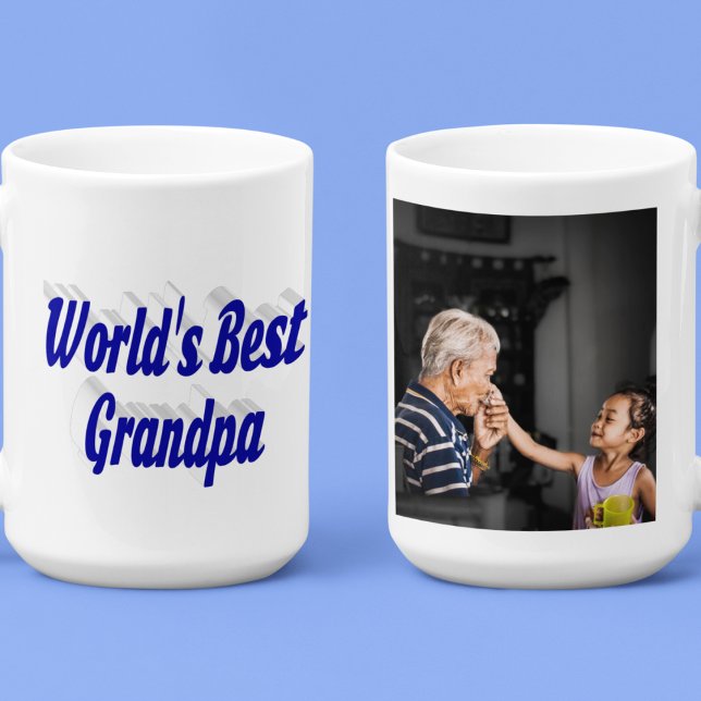 Grande Tasse Meilleur grand-père photo texte bleu (Créateur téléchargé)