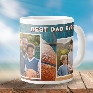 Grande Tasse Meilleur Papa Basketball Ball 3 Photo Collage Père