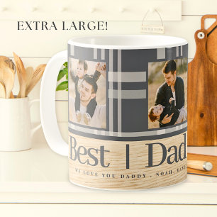 Grande Tasse Meilleur papa Jamais Buffalo Plaid Bois Photo Fête