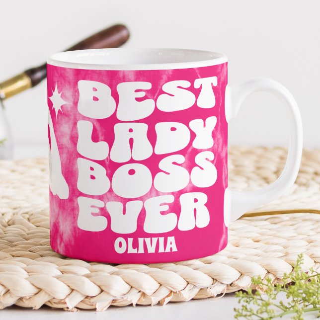Grande Tasse Meilleure dame Boss Jamais Rétro Pink Tie Dye Pers (Créateur téléchargé)