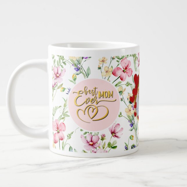 Grande Tasse Meilleure maman Jamais Floral Photo Fête des Mères (Gauche)