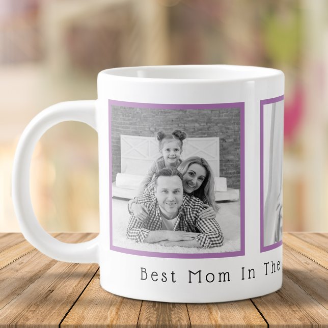 Grande Tasse Meilleure maman noir et blanc 3 photos (Best Mom Black and White 3 Photos Giant Coffee Mug)