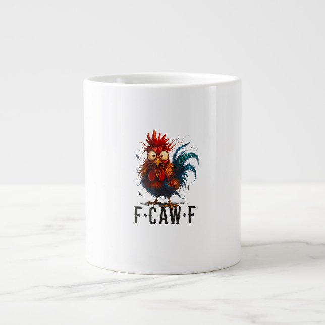 Grande Tasse Mème drôle de coq de poulet F-Caw-F (Devant)