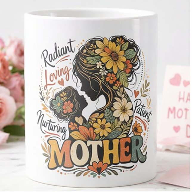 Grande Tasse Mère radieuse silhouette florale (Créateur téléchargé)