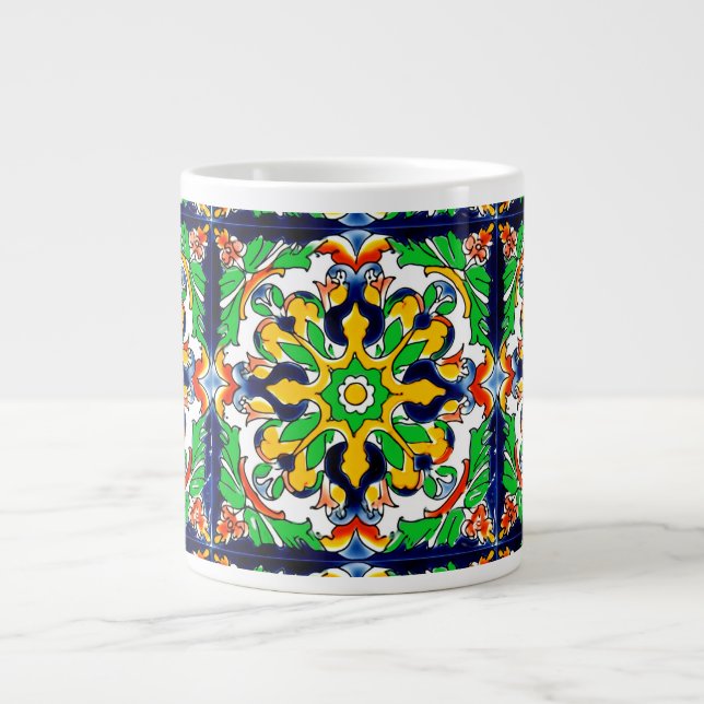 Grande Tasse Mexique Talavera Terracotta Carrelage Design No 4 (Devant)