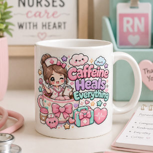 Grande Tasse Mignon Kawaii Caféine Guérit Tout Infirmière Médec