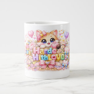 Grande Tasse Mignon Kawaii Fabriqué Avec Amour Chat Nom Pastel