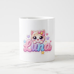 Grande Tasse Mignon Kawaii Luna Nom de Chat Pastel Rose Étincel