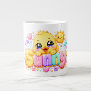 Grande Tasse Mignon Kawaii Sunny Chick Nom Pastel Rose Pailleté