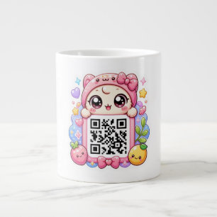 Grande Tasse Mignon personnage de code QR rose Kawaii Floral Pa