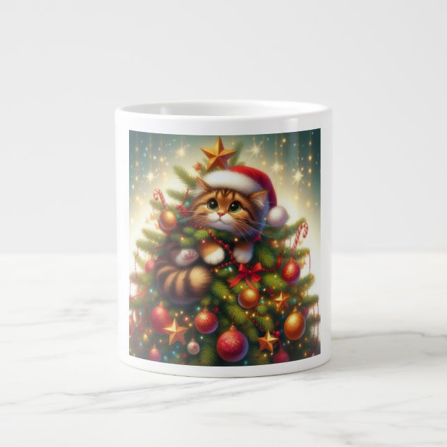 Grande Tasse Mignonne, malicieuse chatte dans le sapin de Noël (Devant)