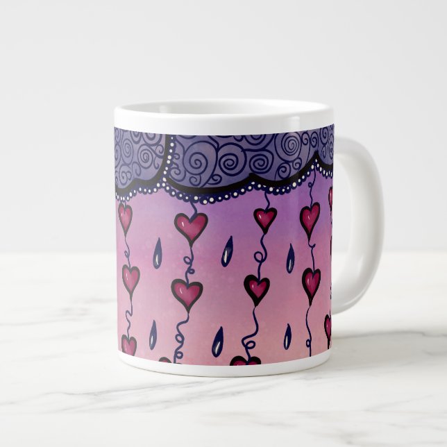 Grande Tasse Mignons nuages et coeurs art (Devant droit)