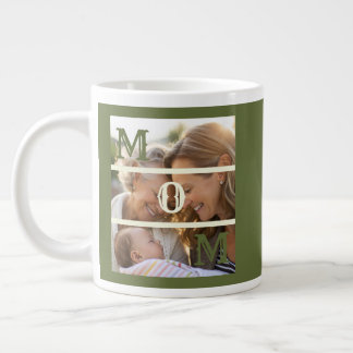 Grande Tasse Minimalist Olive Green Custom Photo Mom Keepsake