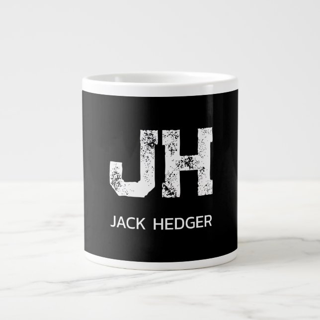 GRANDE TASSE MINIMALIST WHITE TWO LETTER MONOGRAM NAME BLACK (Devant)