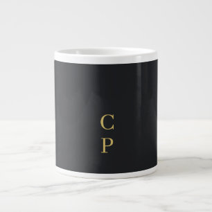 Grande Tasse Minimaliste Moderne Noir & Or Monogrammé