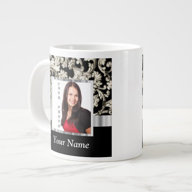Grande Tasse Modèle damassé à fleurs noir et blanc (Devant gauche)