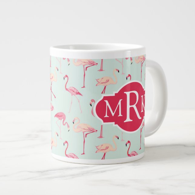 Grande Tasse Modèle Flamingo rétro| Monogramme (Devant droit)