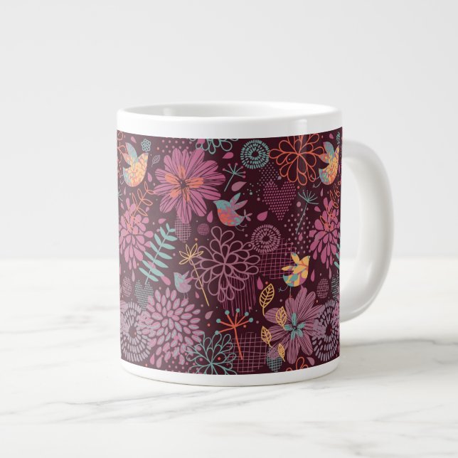 Grande Tasse Modèle floral Abstrait avec oiseaux (Devant droit)