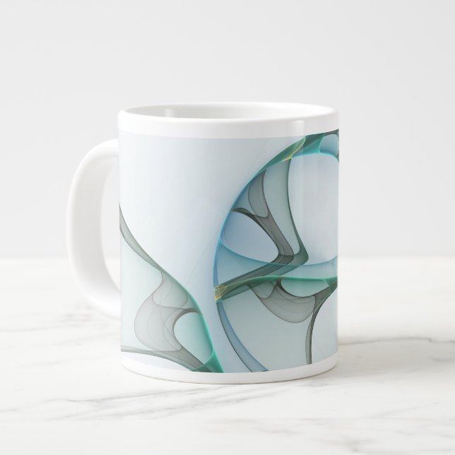 Grande Tasse Modern Abstract Fractal Art Blue Turquoise Gray (Devant gauche)