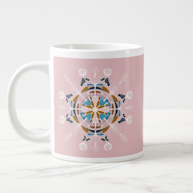 Grande Tasse Moderne Mandala Floral Blush Pink Bohemian Art (Gauche)