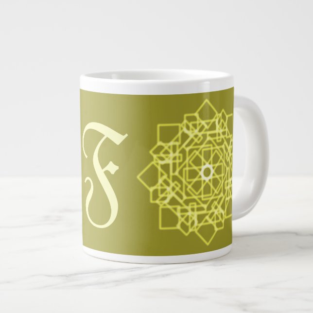 Grande Tasse Moderne Simples rayures de ligne Nom monogramme fl (Devant droit)