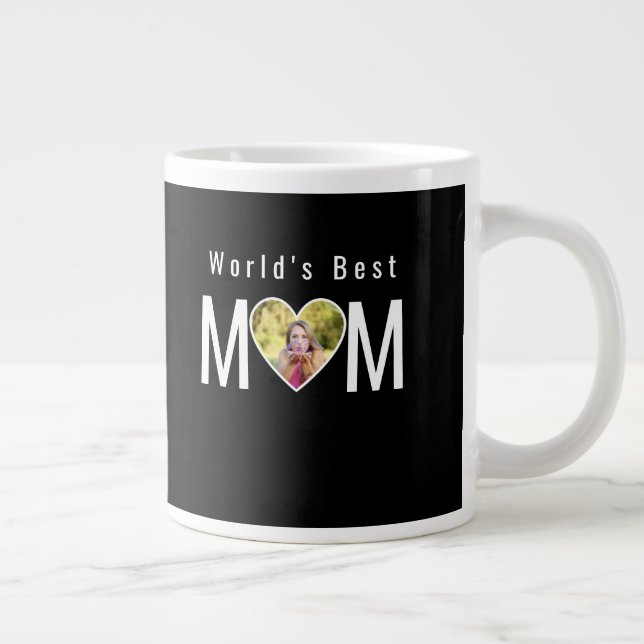 Grande Tasse Mom Photo in Black Heart Frame Modern Text (Droite)