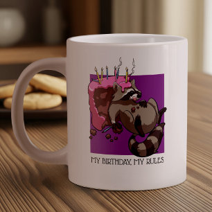 Grande Tasse Mon anniversaire Mes règles Gâteau Manger Raccoon 