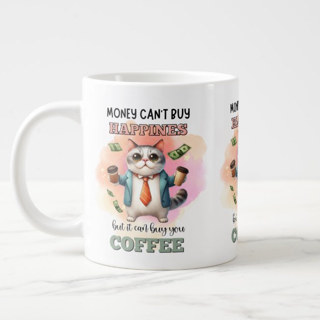 Grande Tasse Money Can't Buy Happiness Funny Cat Lover Gift  (Gauche)