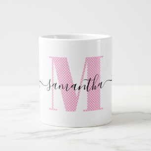 Grande Tasse Monogramme à pois rose clair et blanc féminin