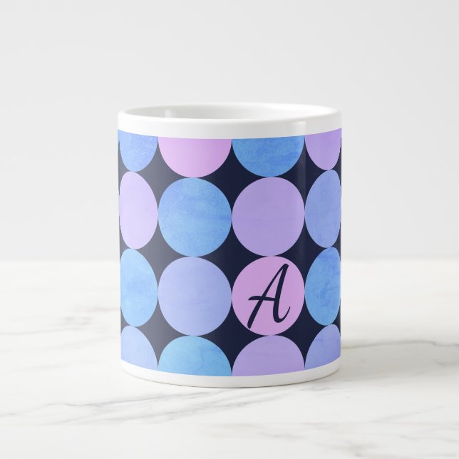 Grande Tasse Monogramme bleu pourpre et rose des cercles (Devant)