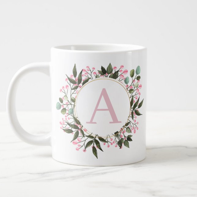 Grande Tasse Monogramme circulaire rose modifiable initial (Gauche)