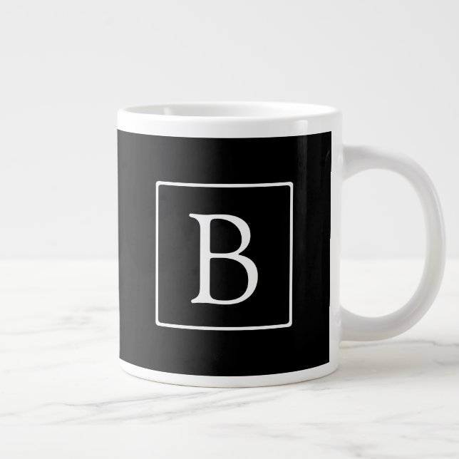 Grande Tasse Monogramme classique simple | Texte noir et blanc (Droite)