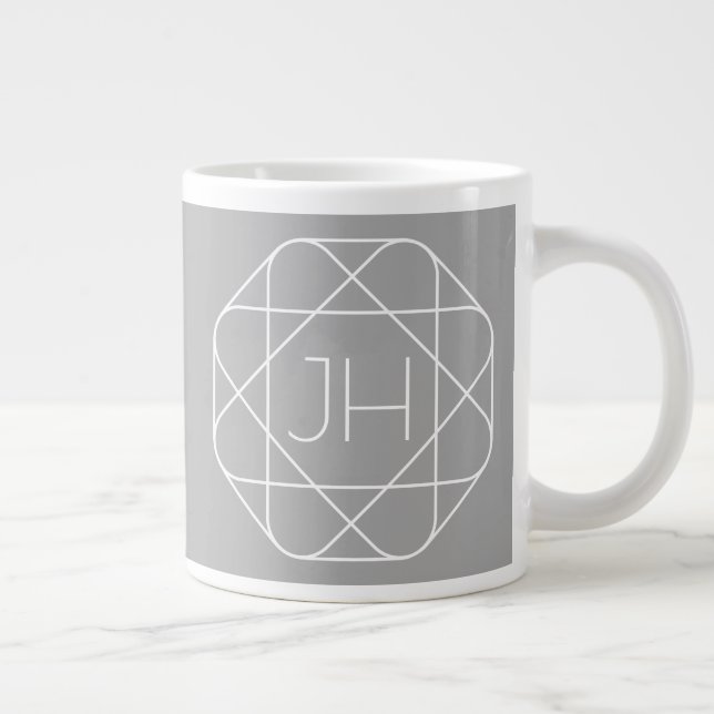 Grande Tasse Monogramme Cool, Style de Logo Hip Vibe | Gris & B (Droite)