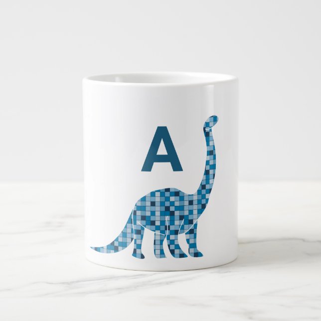 Grande Tasse Monogramme de dinosaure bleu (Devant)