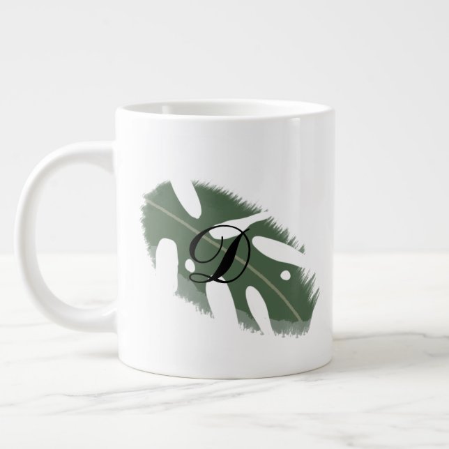 Grande Tasse Monogramme de feuillage de feuille de Monstera min (Gauche)