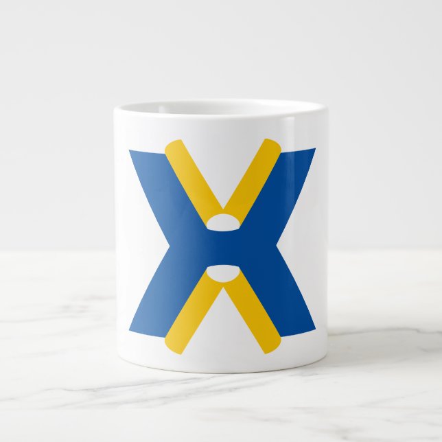 Grande Tasse Monogramme de lettre X bleu et jaune (Devant)