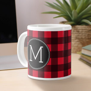 Grande Tasse Monogramme de Motif de buffle rouge et noir rustiq