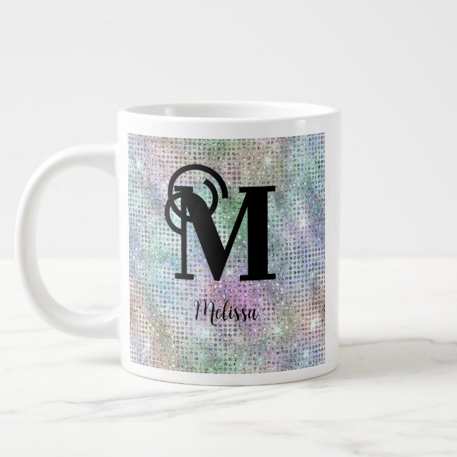 Grande Tasse Monogramme de Parties scintillant Pastel Moderne (Gauche)