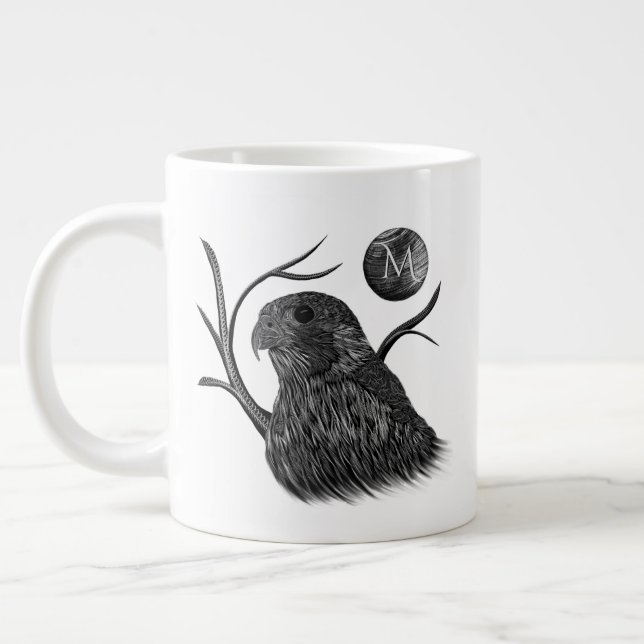 Grande Tasse Monogramme de Pleine lune de faucon (Gauche)
