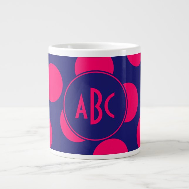 Grande Tasse Monogramme de point rose clair et bleu minuit (Devant)