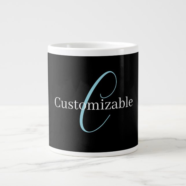 Grande Tasse Monogramme de script cursif éditable Noir Bleu Bla (Devant)