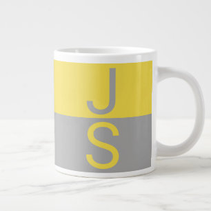 Grande Tasse Monogramme d'initiales modernes jaune et gris