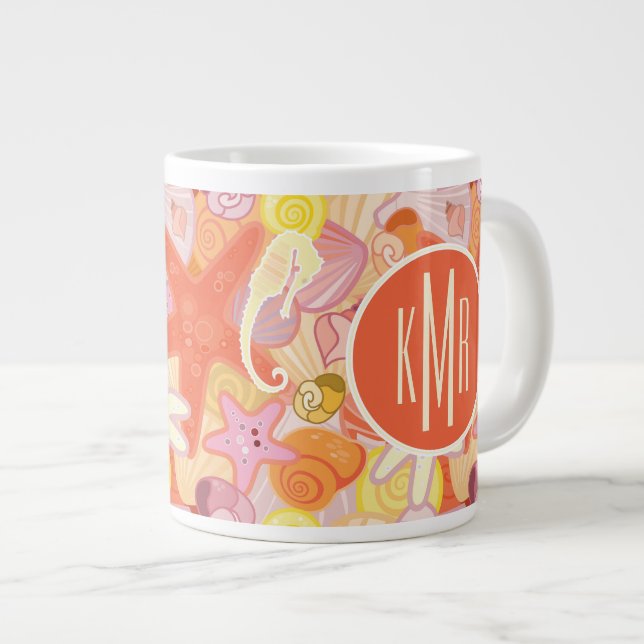 Grande Tasse Monogramme en pastel des créatures | de mer (Devant droit)
