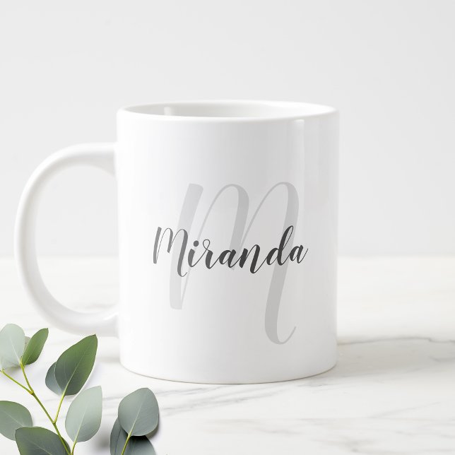 Grande Tasse Monogramme et nom de script moderne personnalisé (Créateur téléchargé)