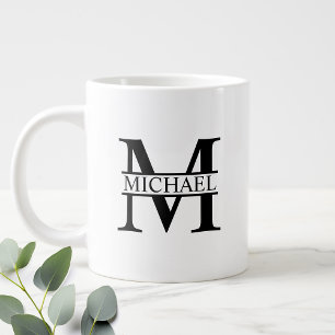 Grande Tasse Monogramme et nom personnalisé noir et blanc