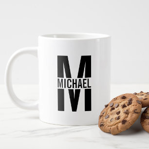 Grande Tasse Monogramme et nom personnalisé noir et blanc Gia