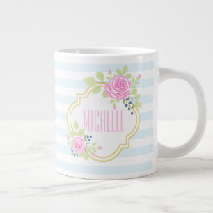 Grande Tasse Monogramme Fancy Roses Roses Roses Roses Blueberry