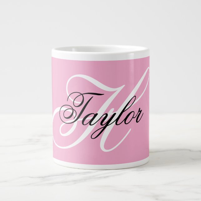 Grande Tasse Monogramme fantaisie noir et blanc Rose (Devant)