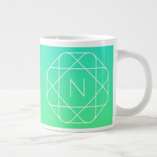 Grande Tasse Monogramme géométrique cool Ombre Vert bleu et c